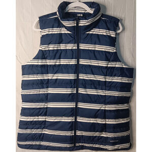 NWT‎ Lands' End Nautical Down Puffer Vest Blue & White Stripes 600 Fill Power XL